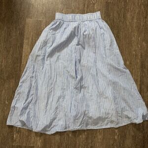 Poetry Midi Skirt Women Size 6 Blue White Striped Cotton Elastic Waist Lined
